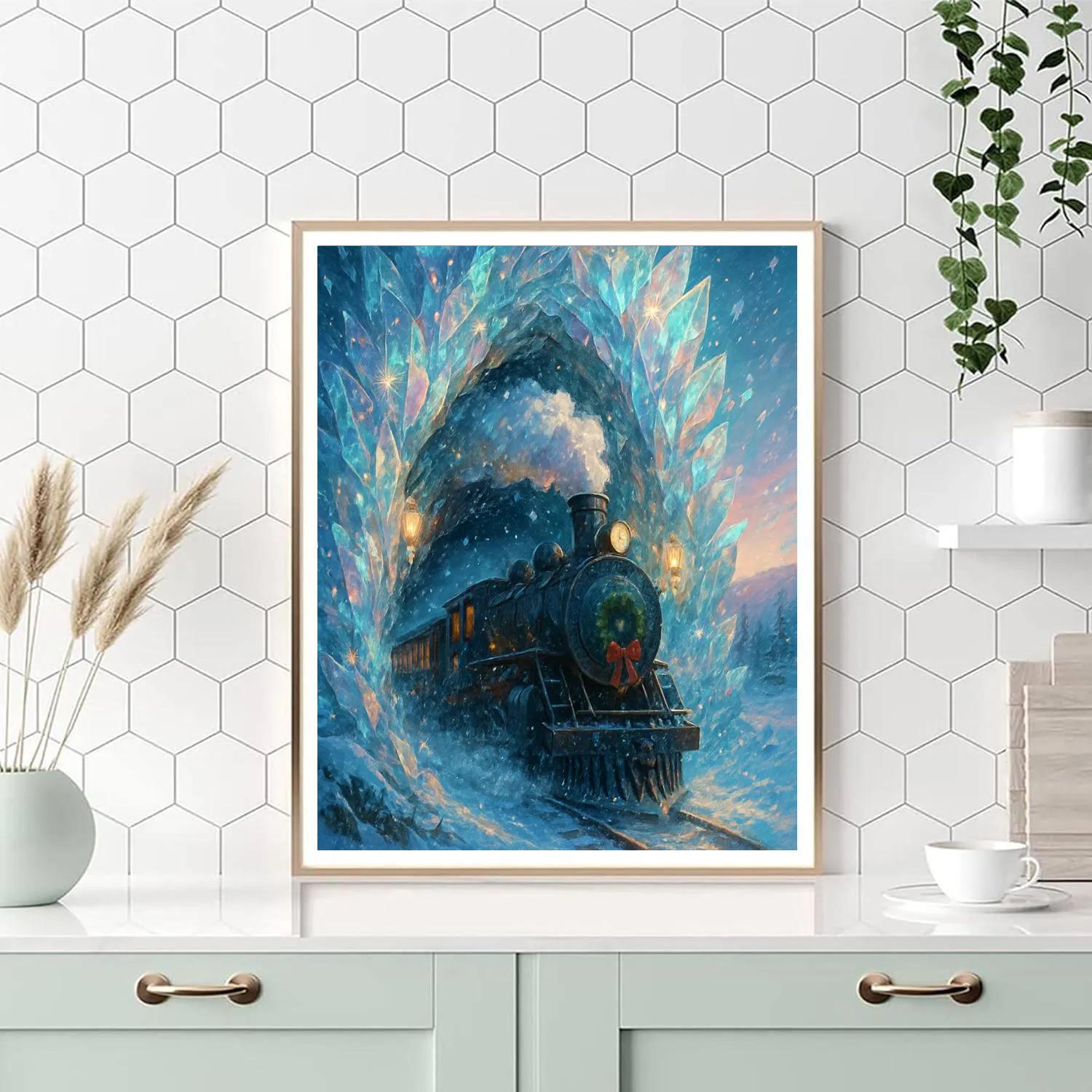 Snow Crystal Train Tunnel Painting by numbers kit
