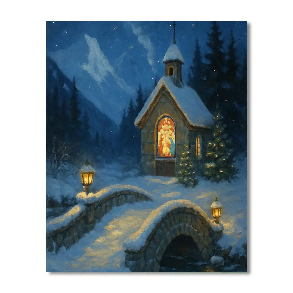 Silent Night Over The Alpine Chapel Bridge paint by number