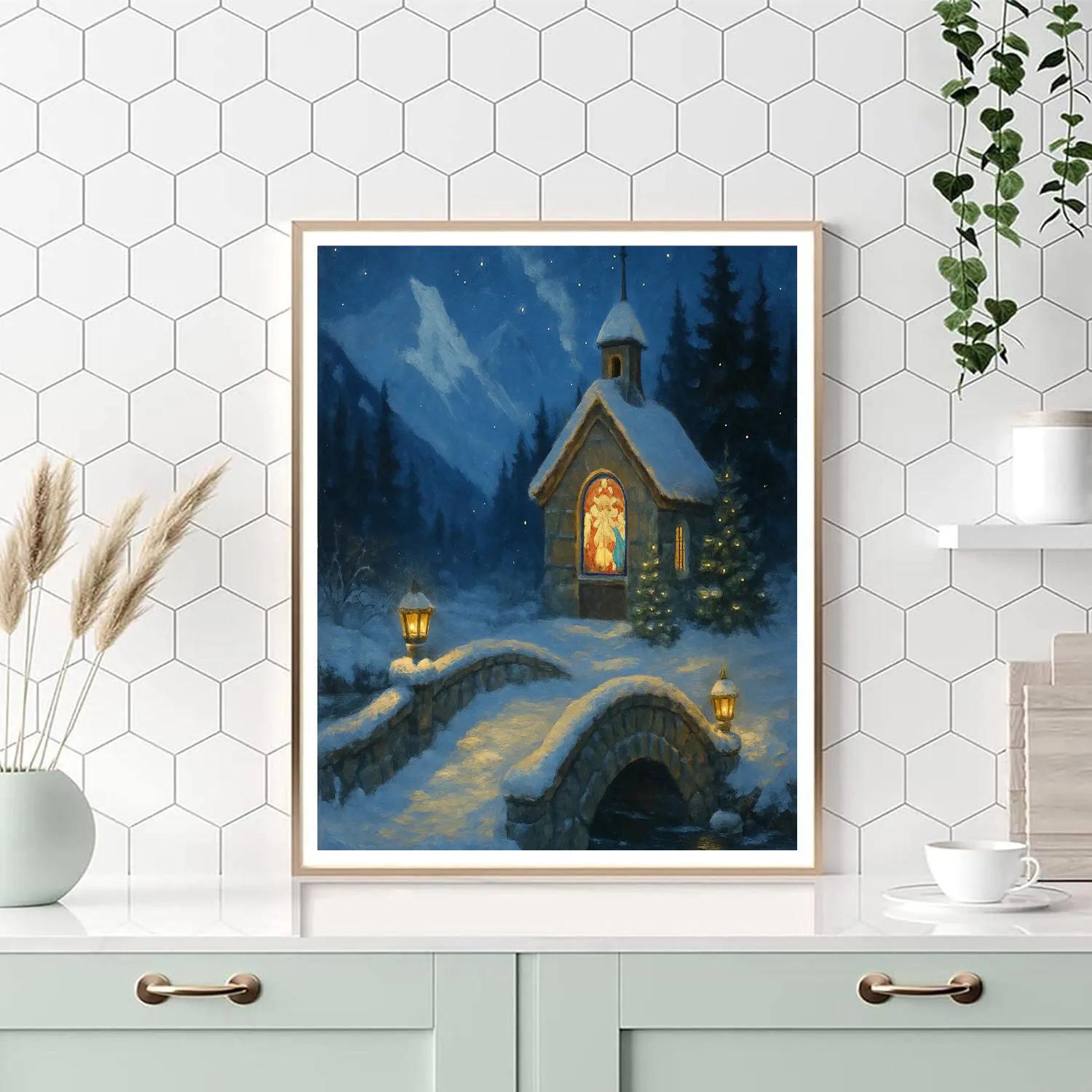 Silent Night Over The Alpine Chapel Bridge paint by number