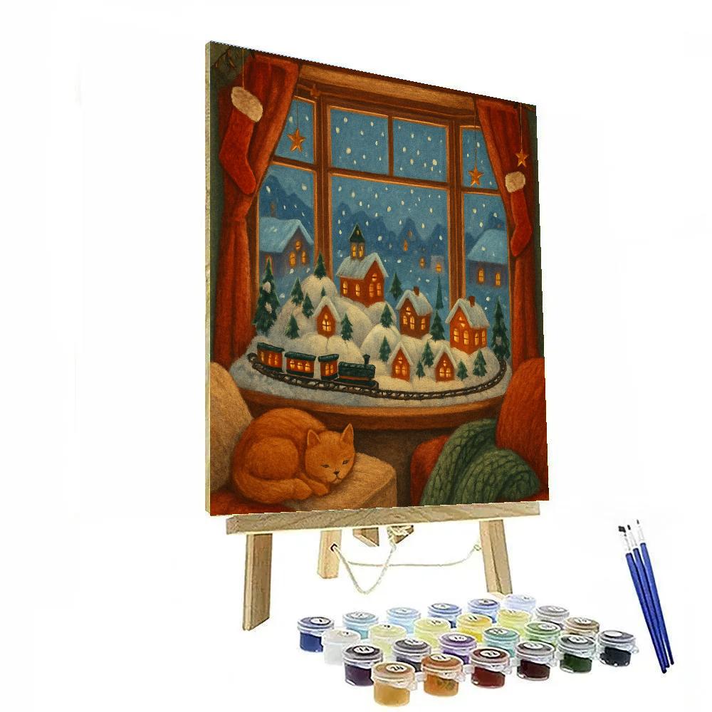Holiday Window Of Tiny Trains paint by numbers