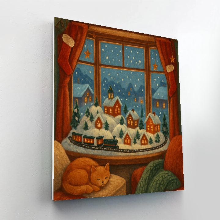 Holiday Window Of Tiny Trains paint by numbers