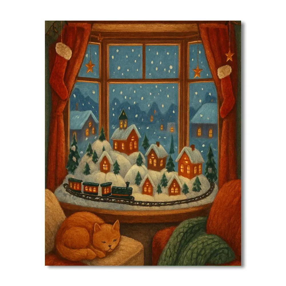 Holiday Window Of Tiny Trains paint by numbers
