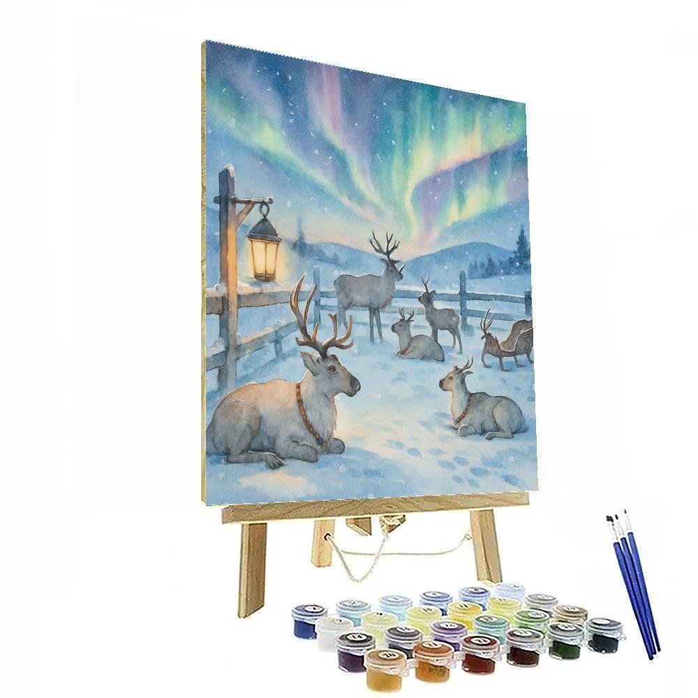 Aurora Over The Reindeer Corral Paint by numbers art