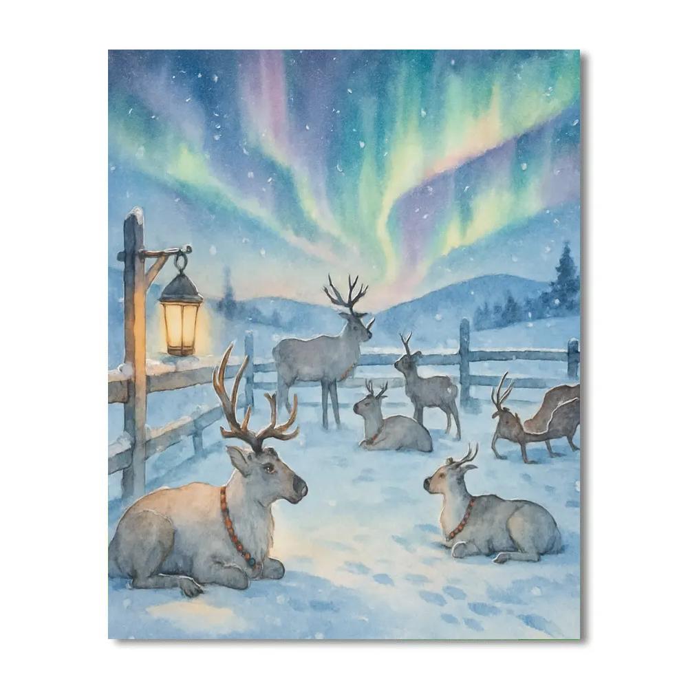 Aurora Over The Reindeer Corral Paint by numbers art