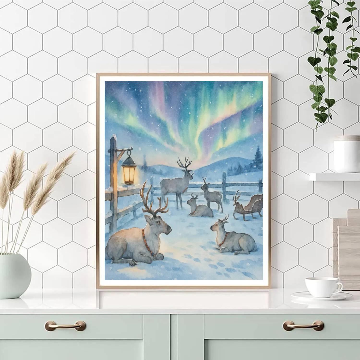 Aurora Over The Reindeer Corral Paint by numbers art