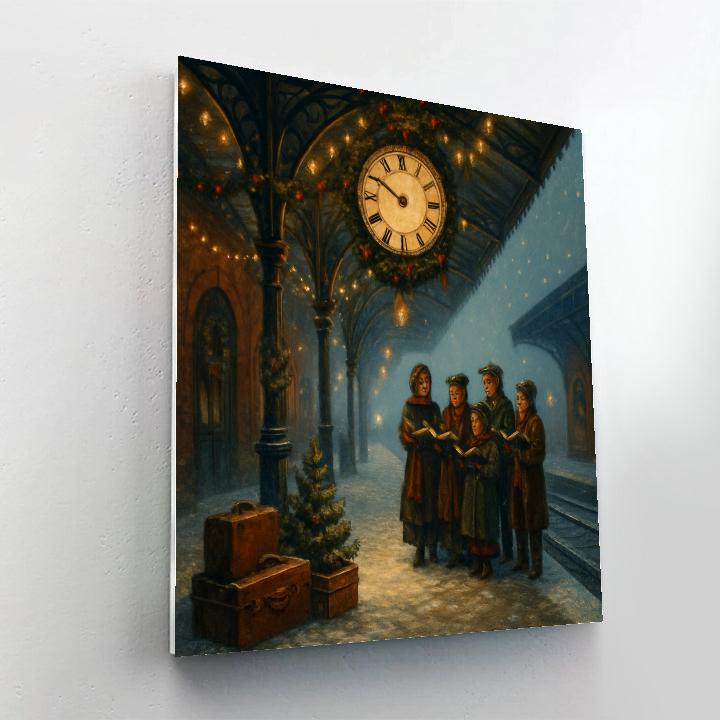 Snowy Train Station Clocktower Carol Paint by numbers kits