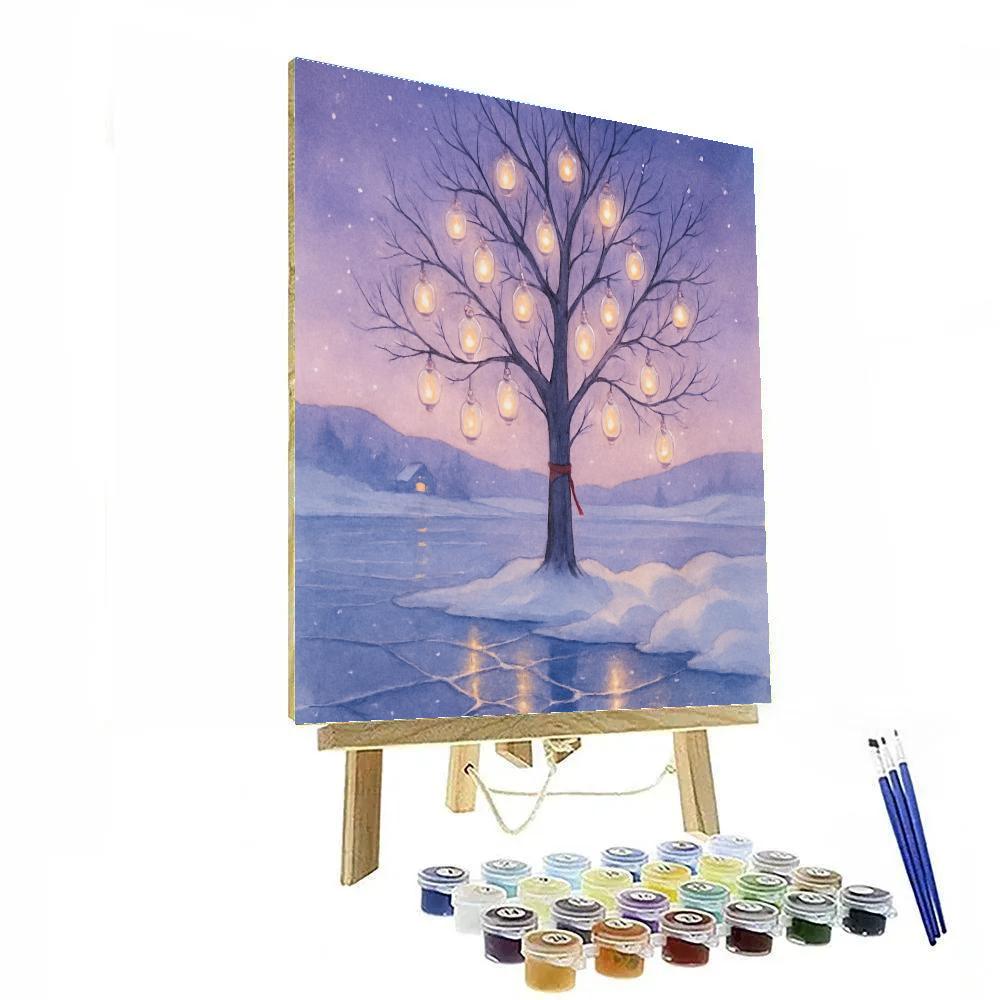 Frozen Lantern Tree At The Lake Number painting