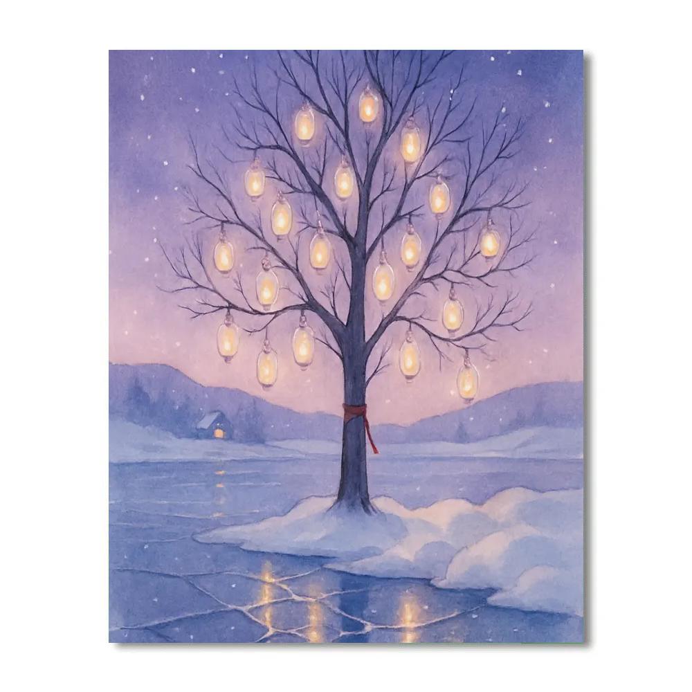 Frozen Lantern Tree At The Lake Number painting