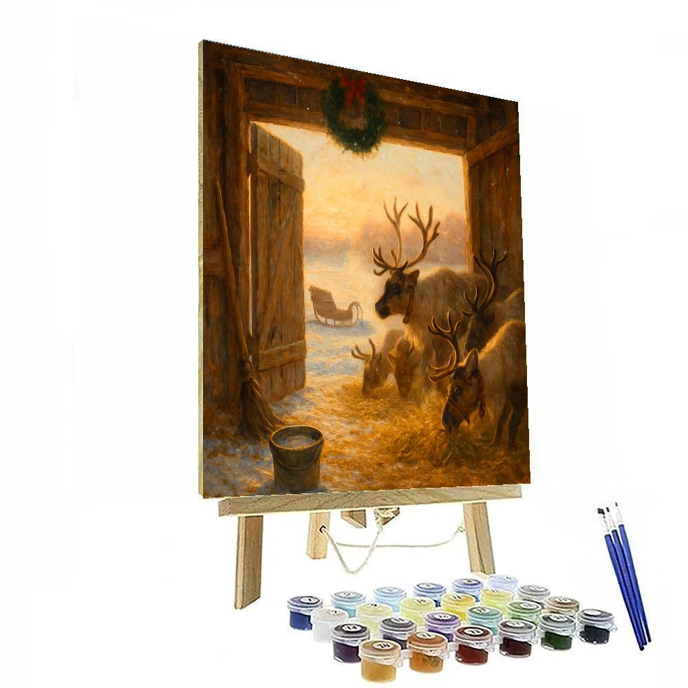Reindeer Stable At Golden Sunrise painting number kit