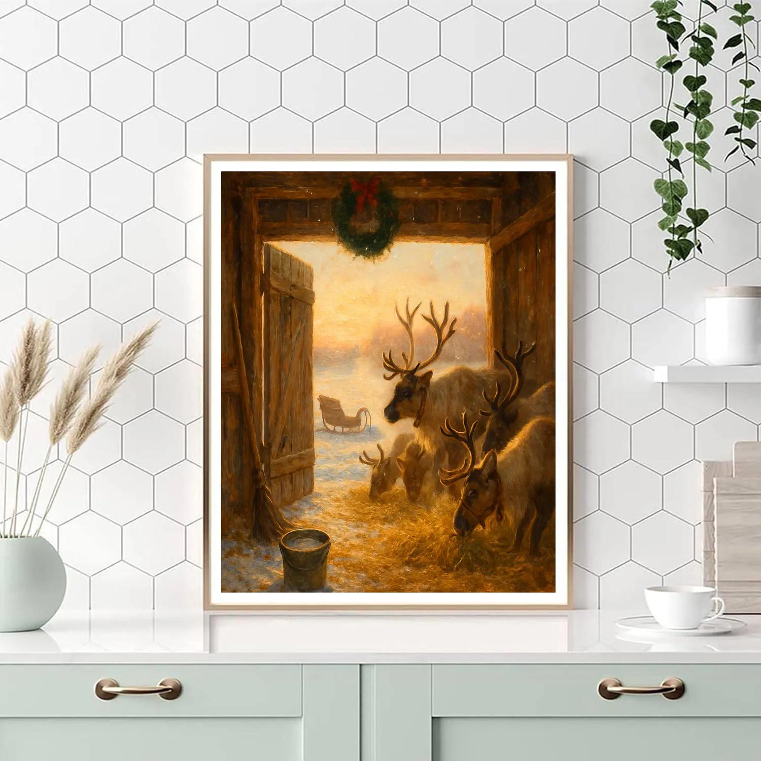Reindeer Stable At Golden Sunrise painting number kit