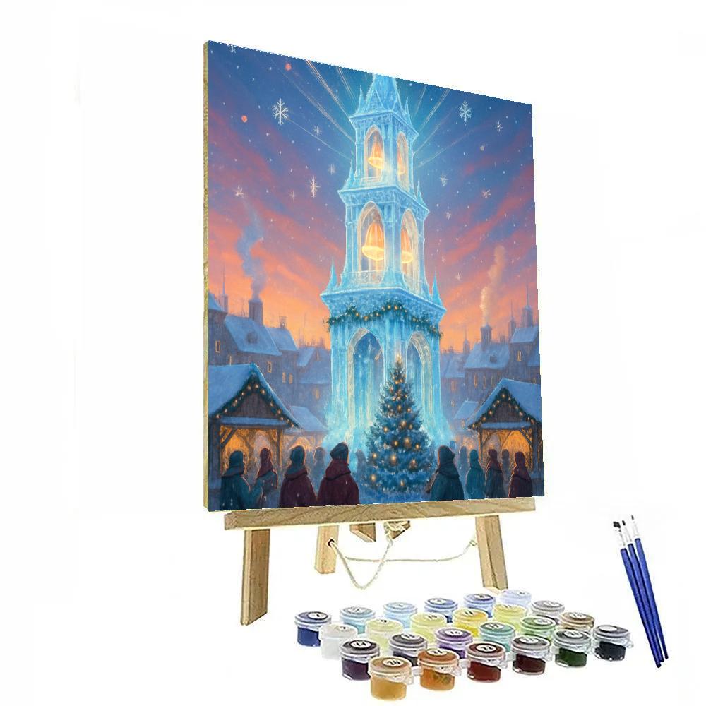 Crystal Bell Tower Over Snow Covered City paint by color