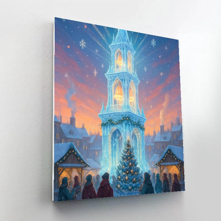 Crystal Bell Tower Over Snow Covered City paint by color