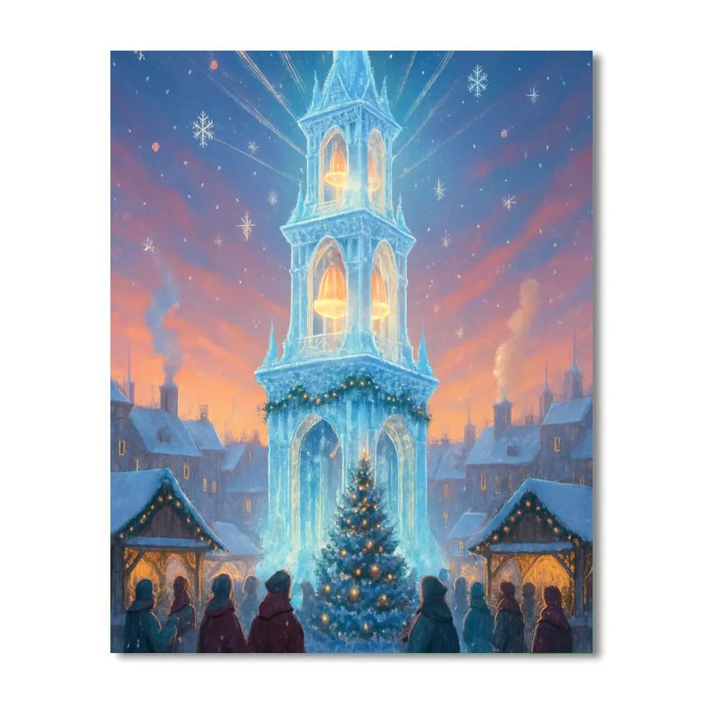 Crystal Bell Tower Over Snow Covered City paint by color