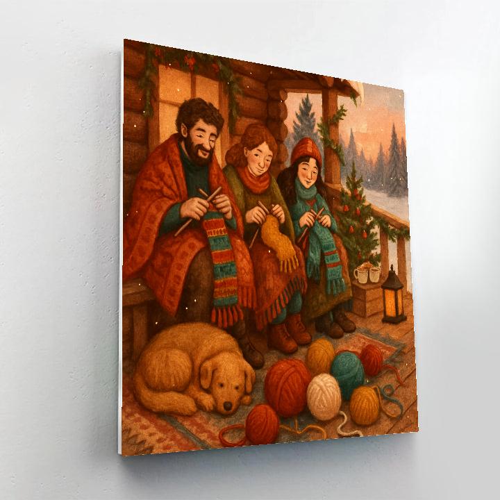 Cabin Porch Winter Knitting Circle paint by number