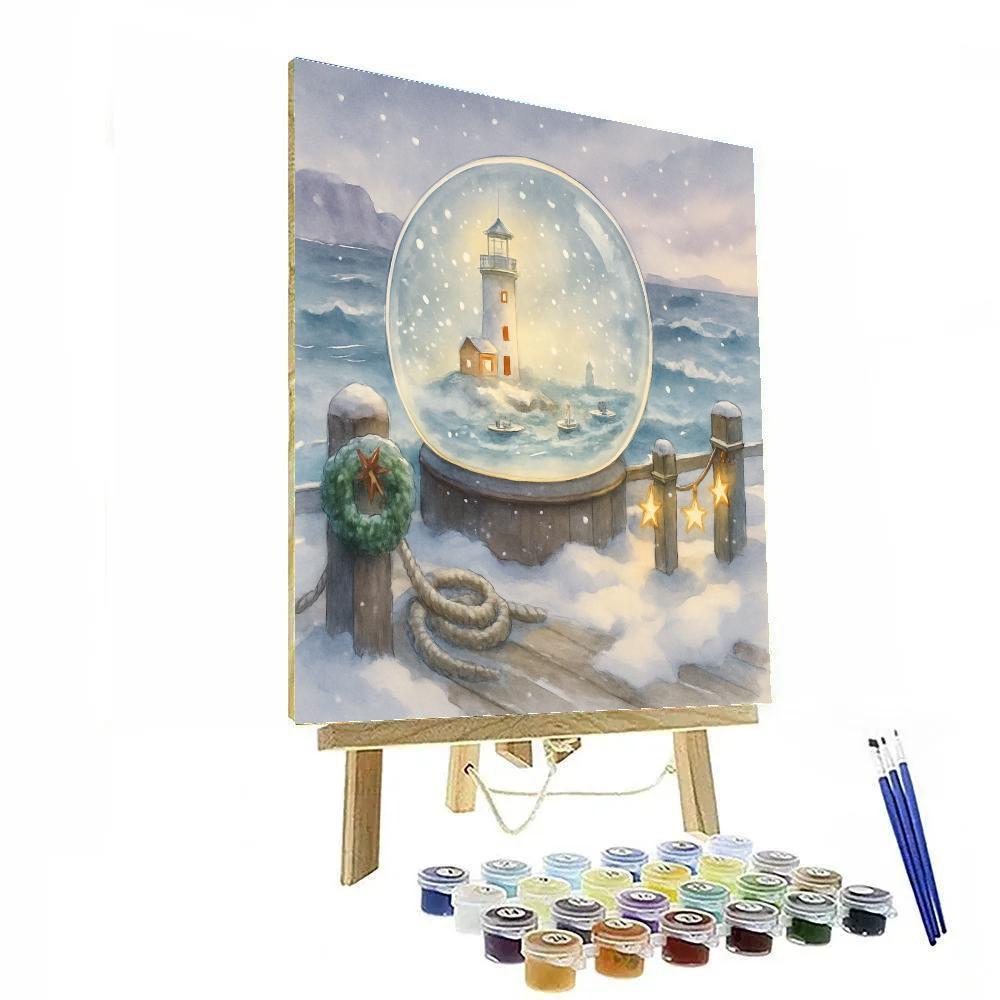 Snow Globe Lighthouse Harbor paint by number
