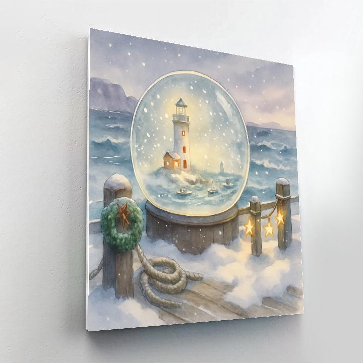 Snow Globe Lighthouse Harbor paint by number