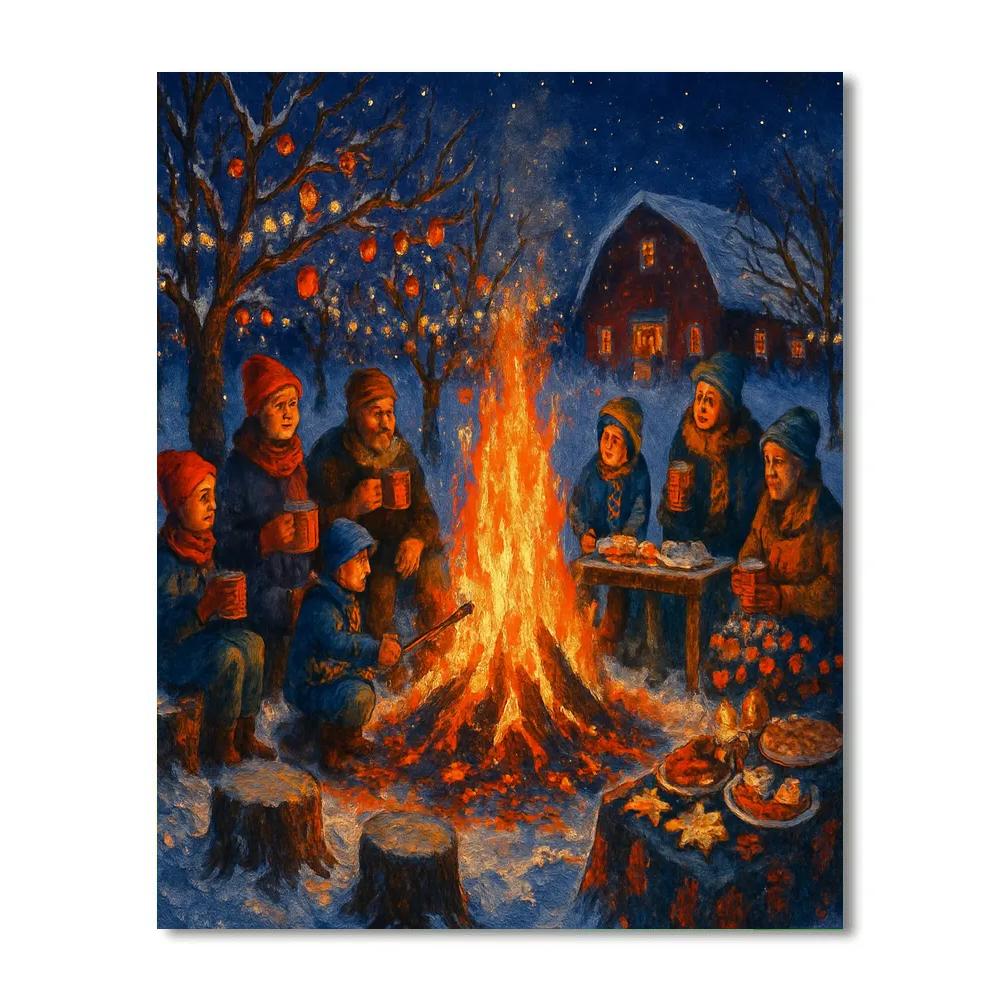 Holiday Orchard Bonfire Gathering paint by color