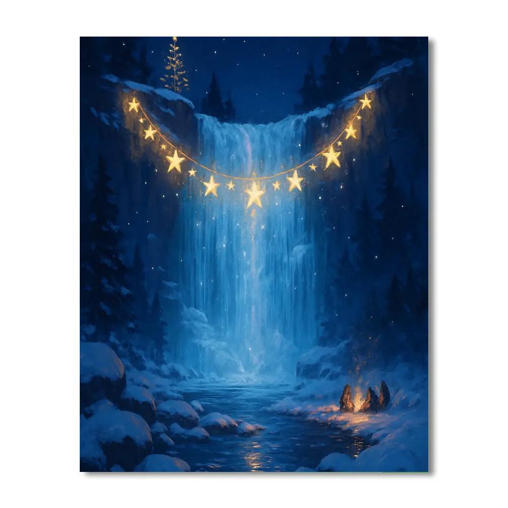 Star Garland Over Frozen Waterfall paint by numbers