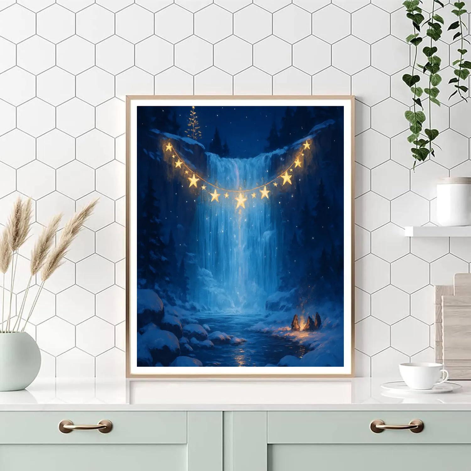 Star Garland Over Frozen Waterfall paint by numbers