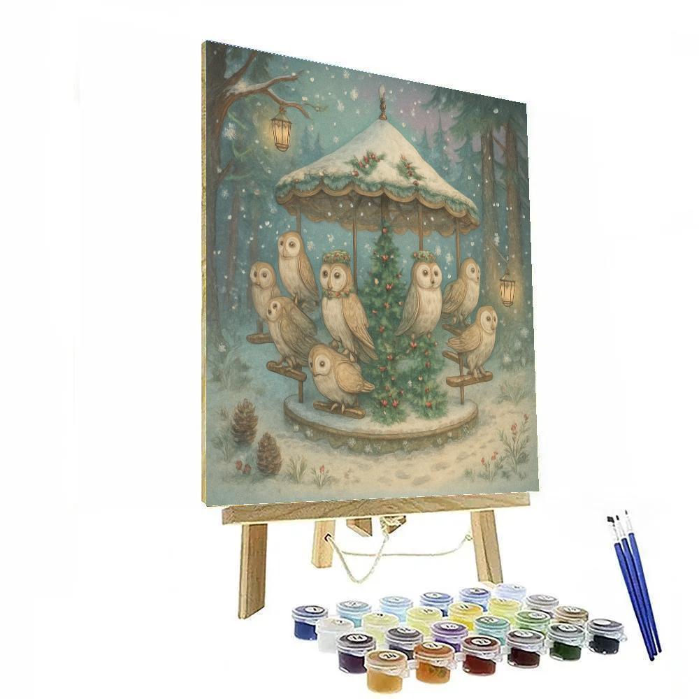 Christmas Winter Carousel Of Owls DIY paint by numbers