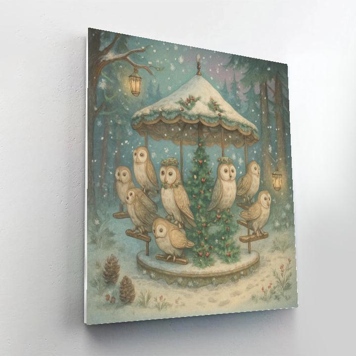 Christmas Winter Carousel Of Owls DIY paint by numbers