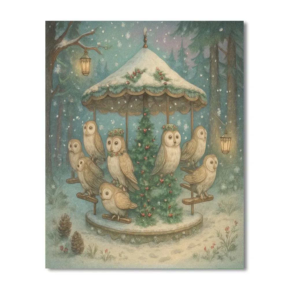 Christmas Winter Carousel Of Owls DIY paint by numbers
