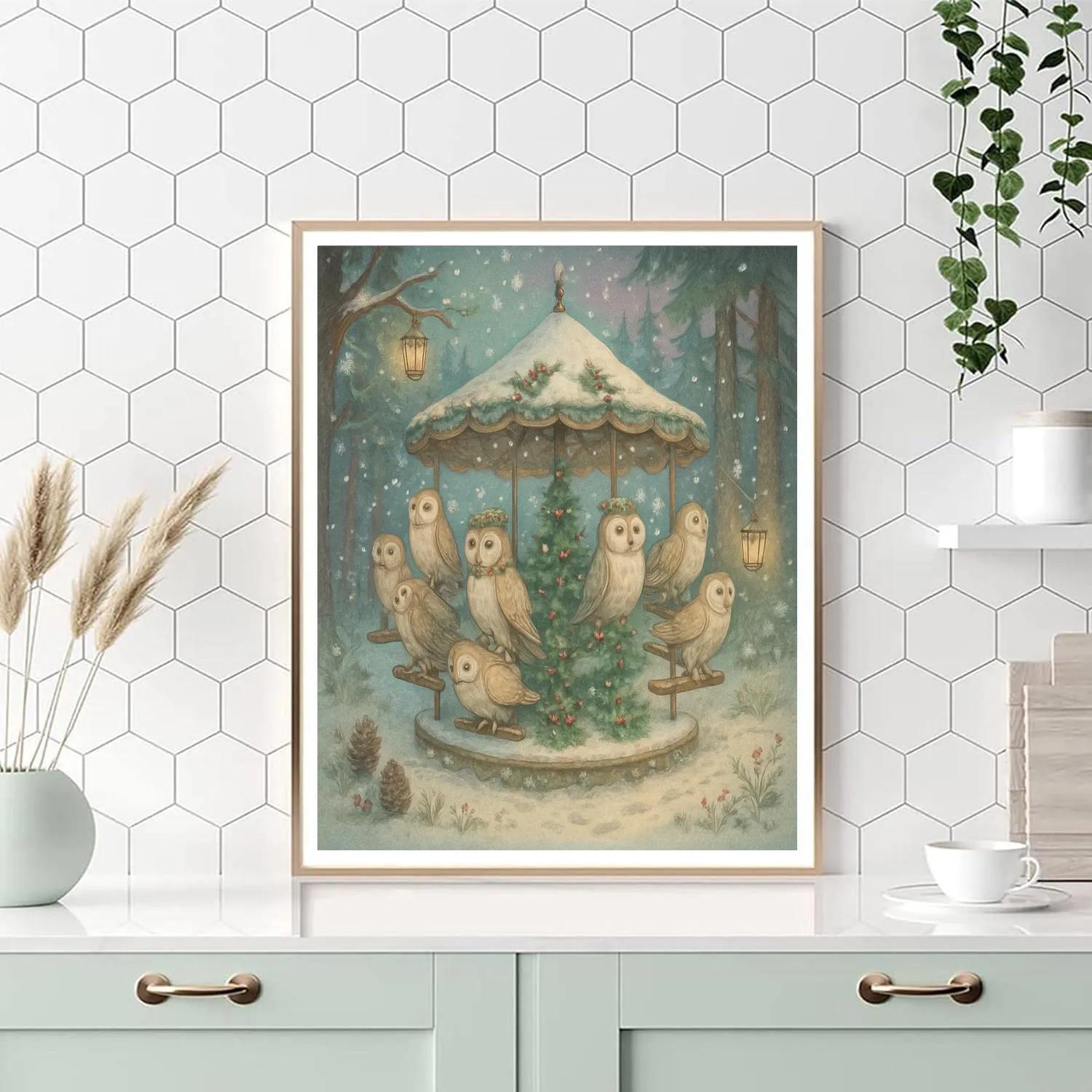 Christmas Winter Carousel Of Owls DIY paint by numbers
