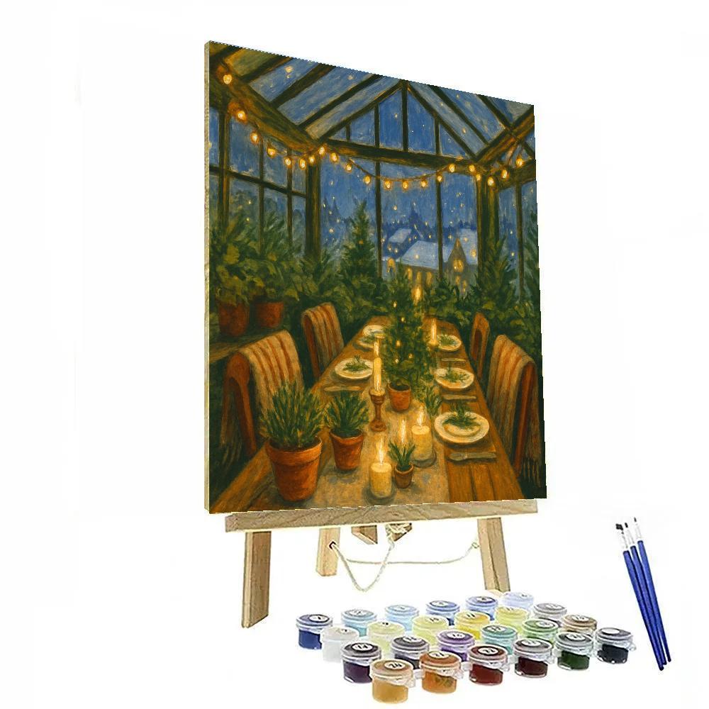 Snow Covered Rooftop Greenhouse Feast Numbered painting kits
