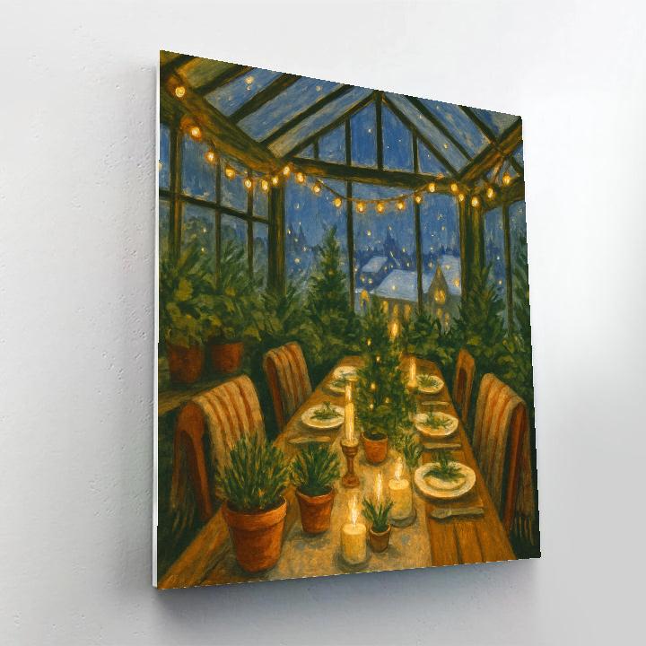 Snow Covered Rooftop Greenhouse Feast Numbered painting kits