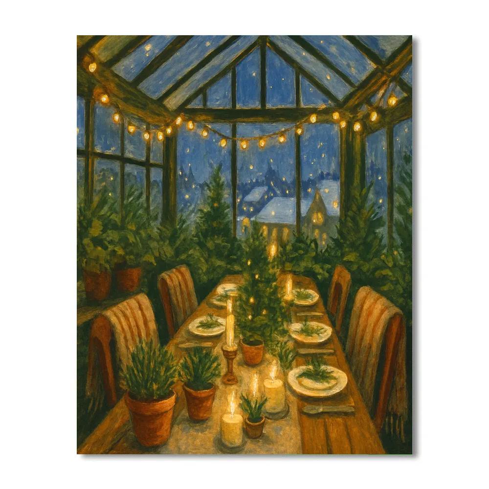 Snow Covered Rooftop Greenhouse Feast Numbered painting kits