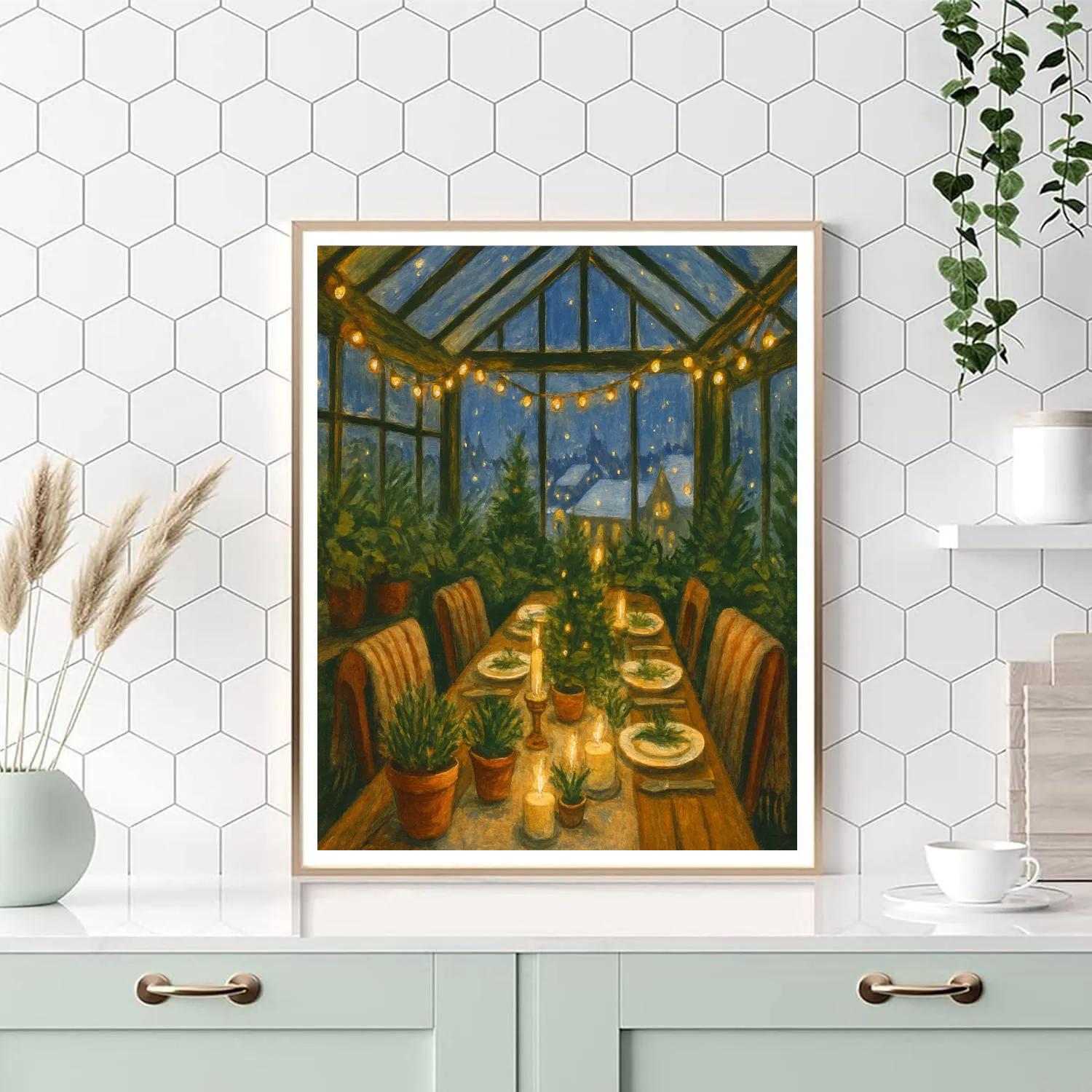 Snow Covered Rooftop Greenhouse Feast Numbered painting kits