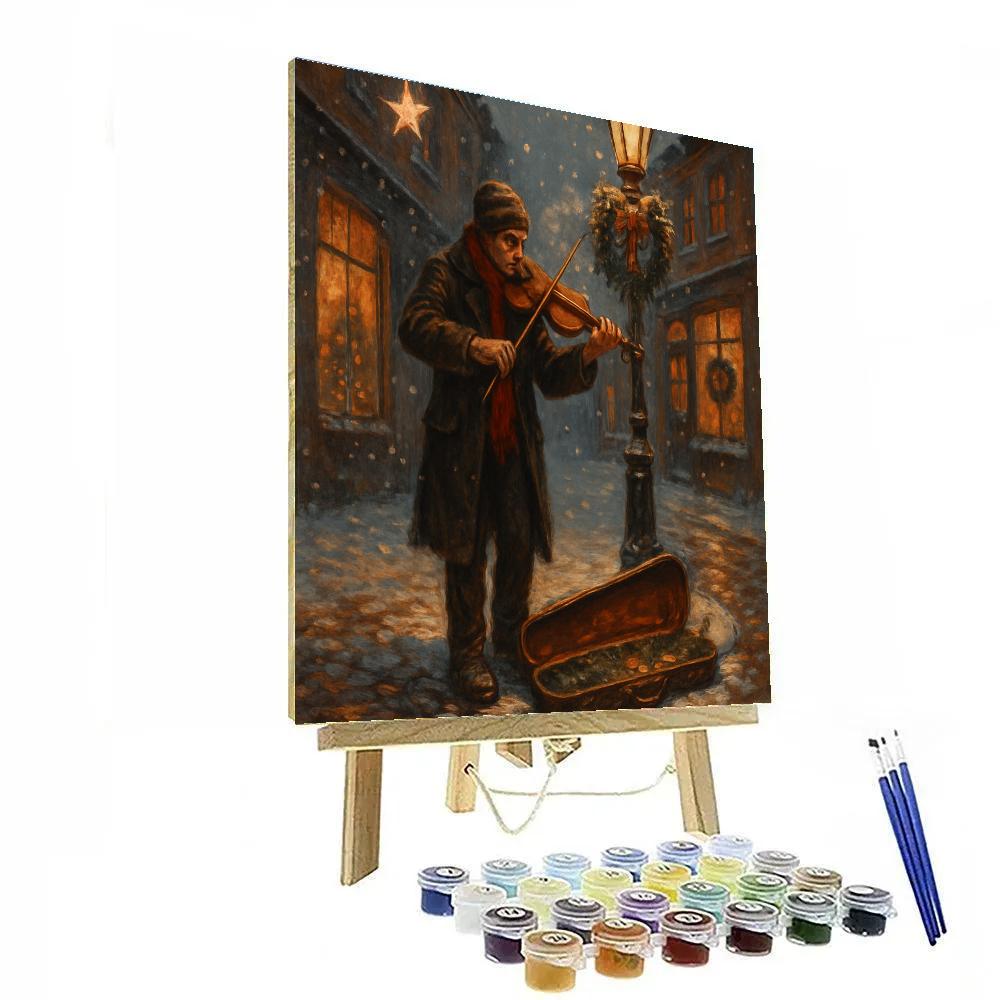 Holiday Street Violinist In The Snow Paint by numbers kits