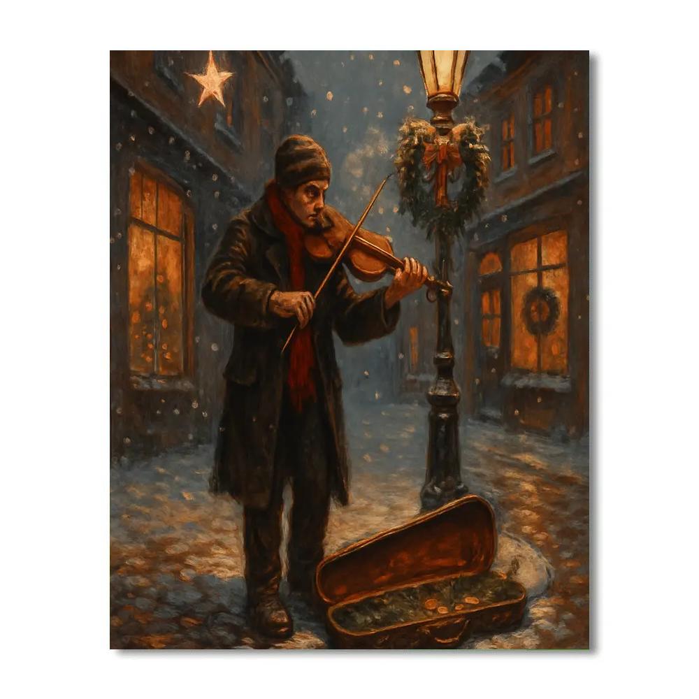 Holiday Street Violinist In The Snow Paint by numbers kits