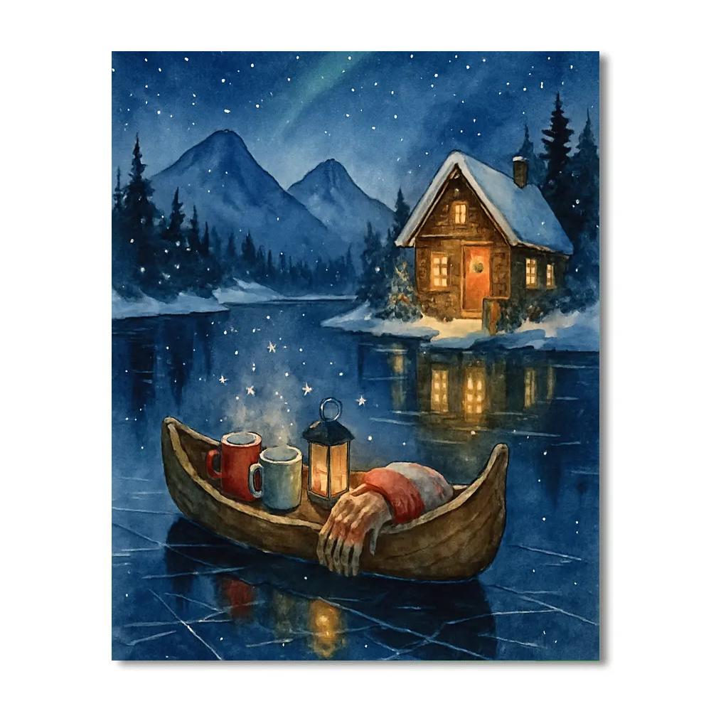 Starlit Cabin Hot Chocolate Canoe paint by number