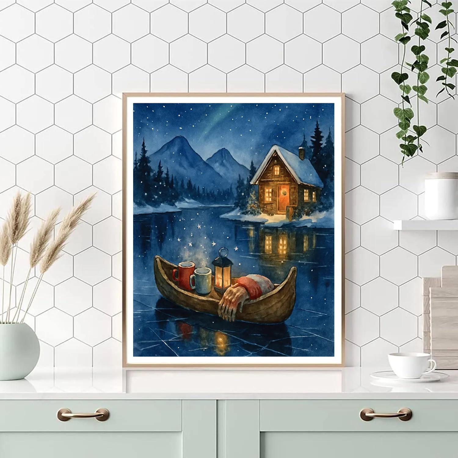 Starlit Cabin Hot Chocolate Canoe paint by number