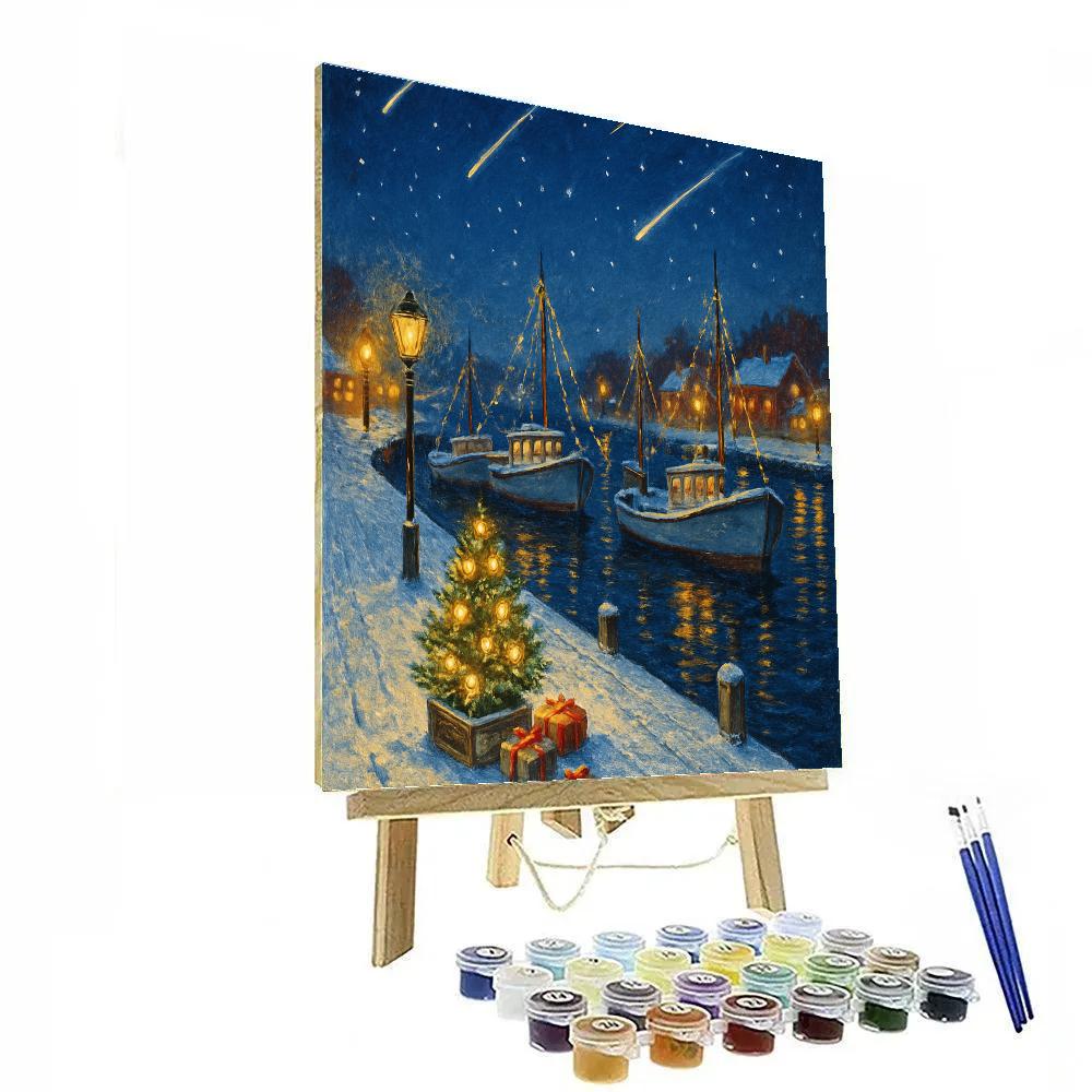 Christmas Meteor Shower Over Midnight Harbor Painting by numbers kit
