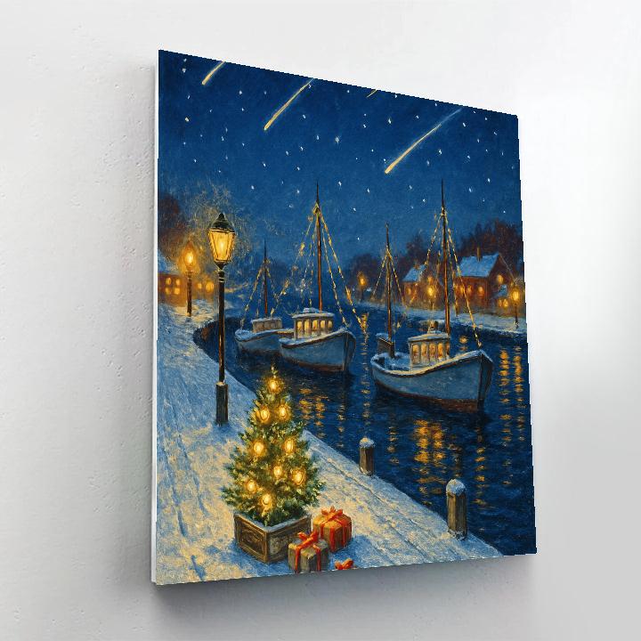Christmas Meteor Shower Over Midnight Harbor Painting by numbers kit