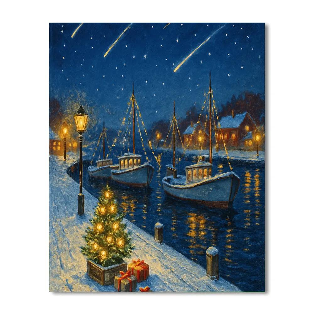 Christmas Meteor Shower Over Midnight Harbor Painting by numbers kit