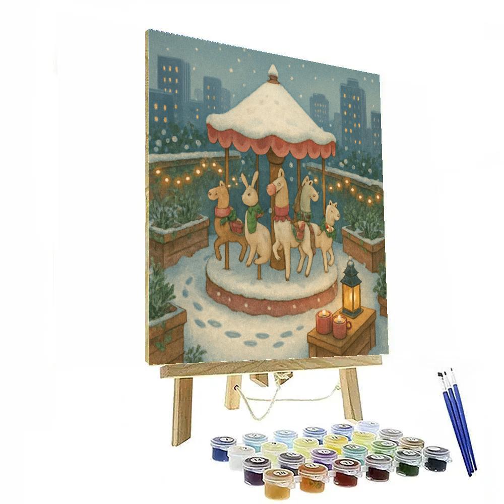 Snow Covered Carousel Rooftop Garden painting number kit