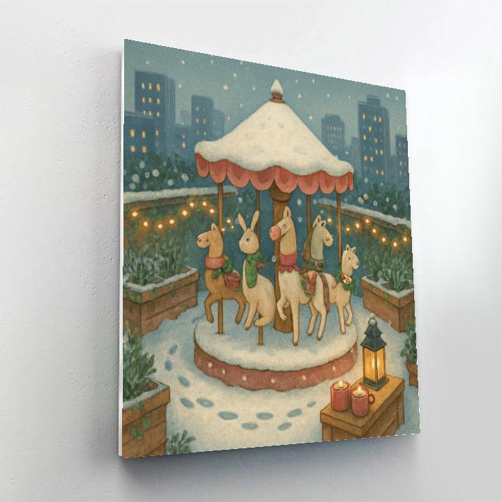 Snow Covered Carousel Rooftop Garden painting number kit