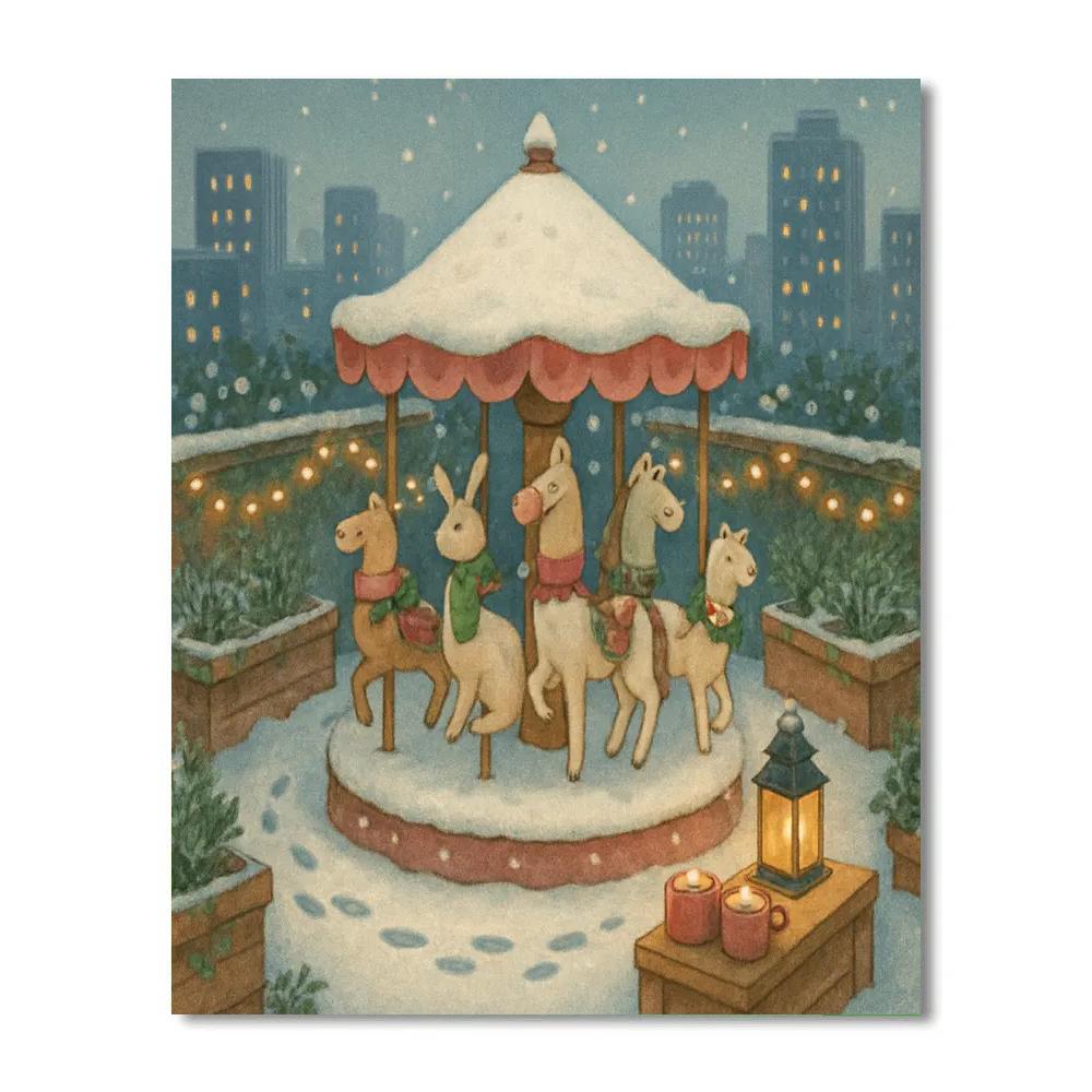 Snow Covered Carousel Rooftop Garden painting number kit
