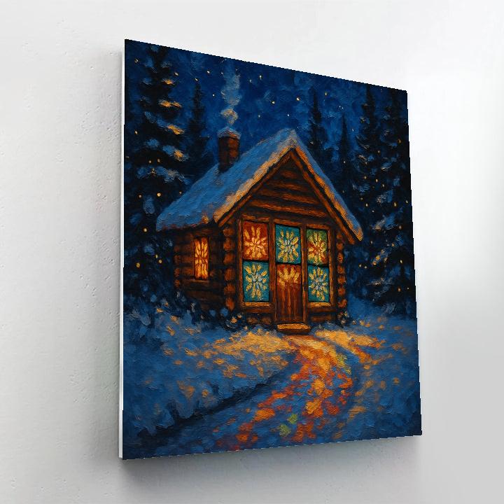 Northern Cottage With Stained Glass Snowflakes paint by number