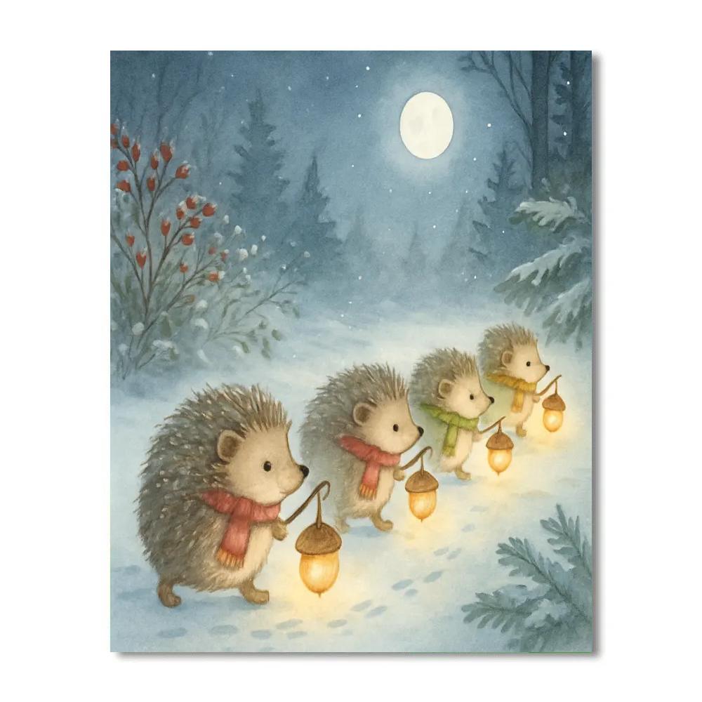 Snow Lantern Hedgehog Procession Painting by numbers kit