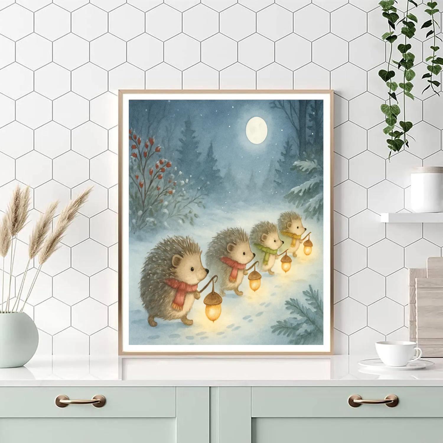 Snow Lantern Hedgehog Procession Painting by numbers kit