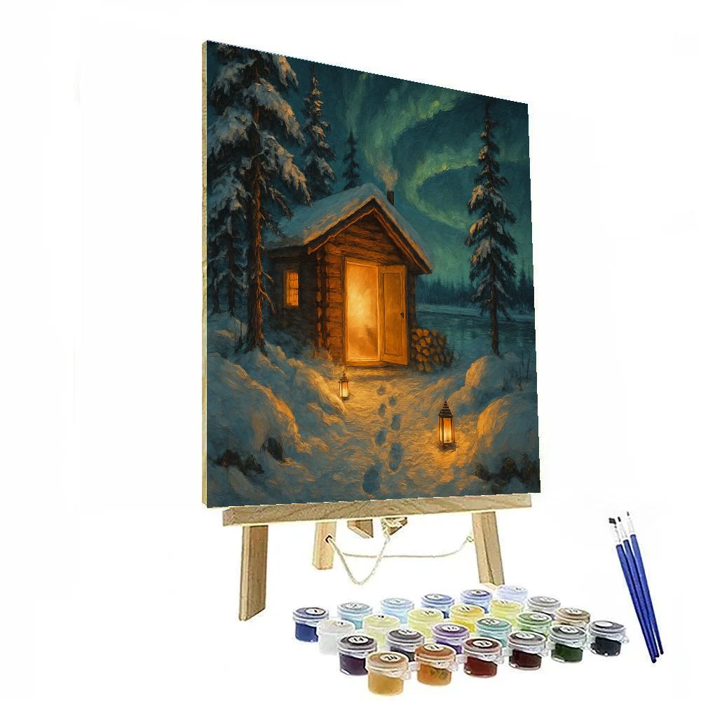 Lakeside Christmas Lantern Sauna painting number kit