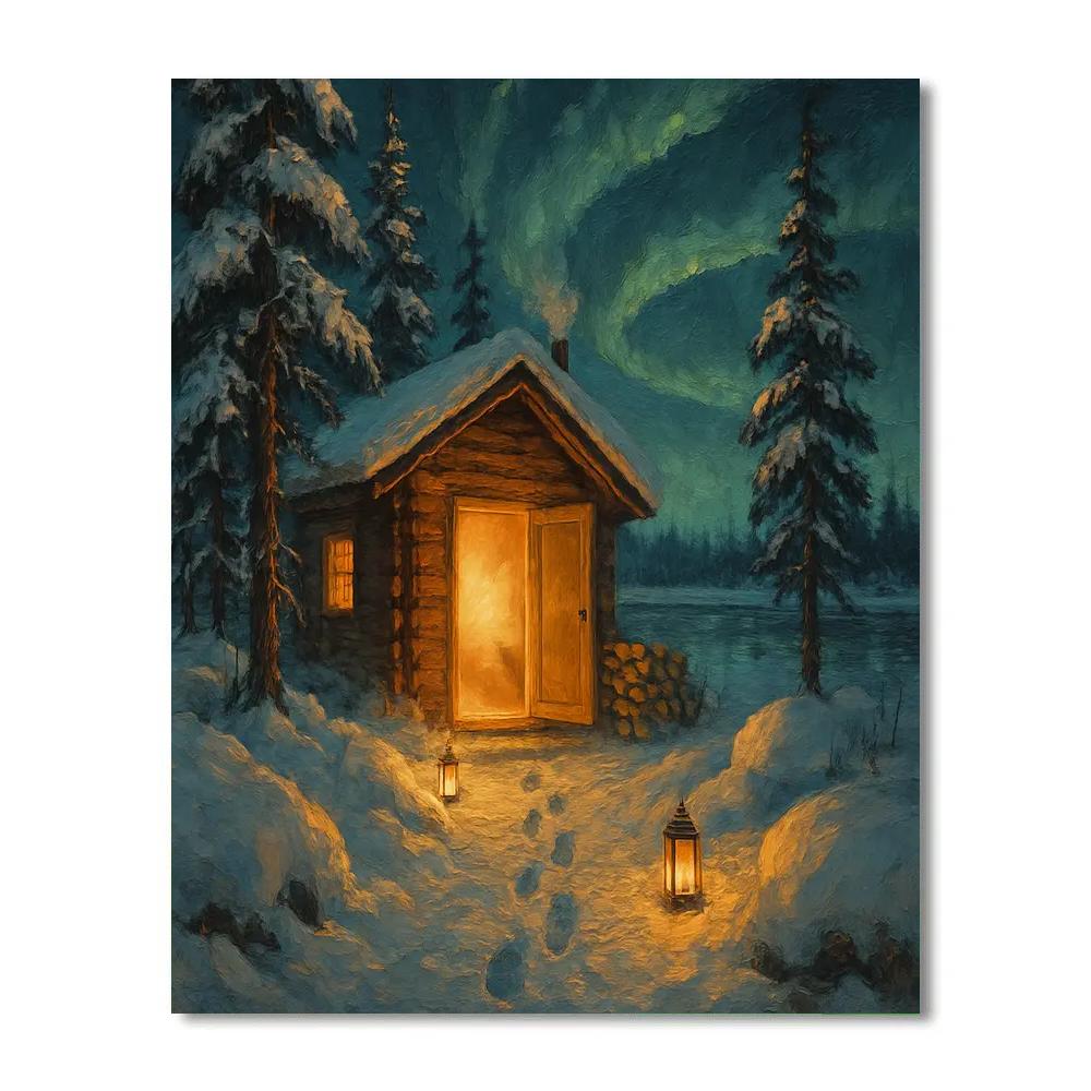 Lakeside Christmas Lantern Sauna painting number kit