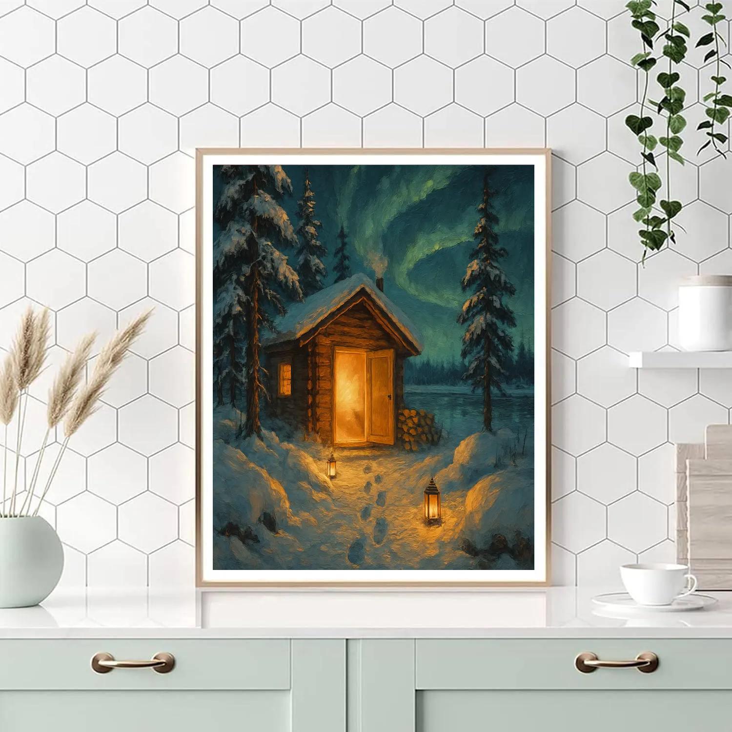 Lakeside Christmas Lantern Sauna painting number kit