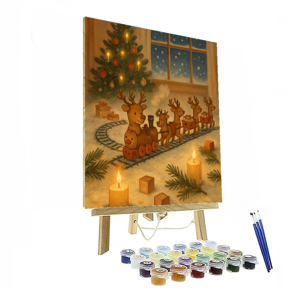 Midnight Train Of Toy Reindeer painting number kit