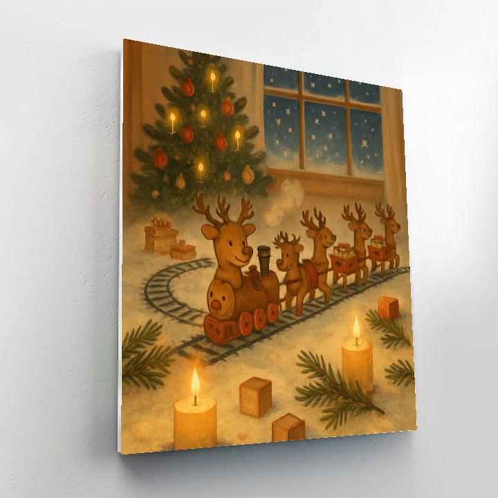 Midnight Train Of Toy Reindeer painting number kit
