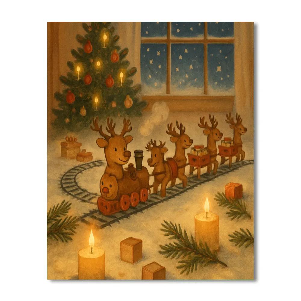 Midnight Train Of Toy Reindeer painting number kit